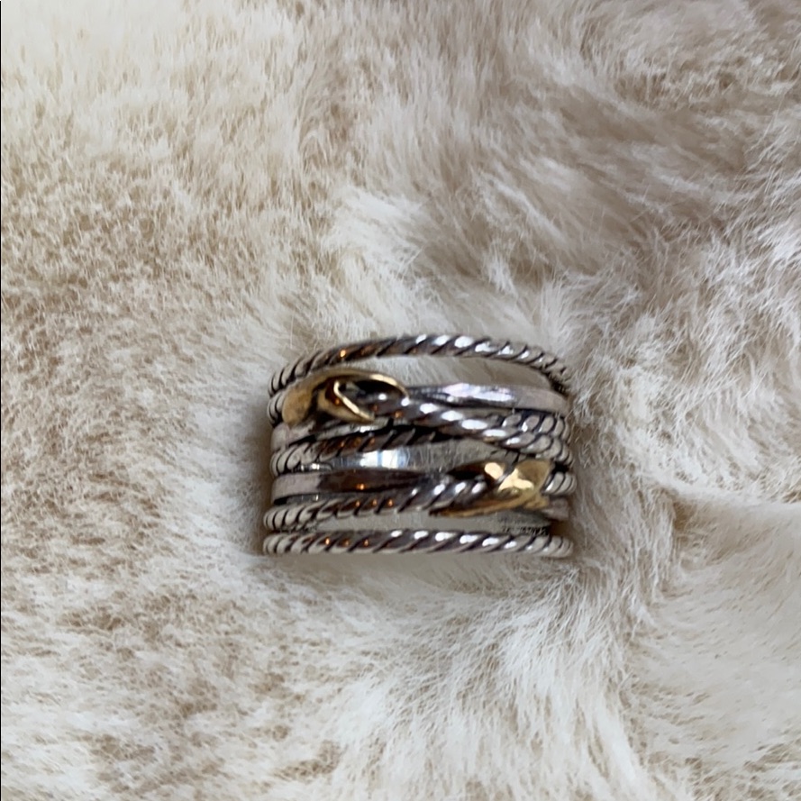 David Yurman Mixed Metal Cable Stack Ring Silver With Gold Accents